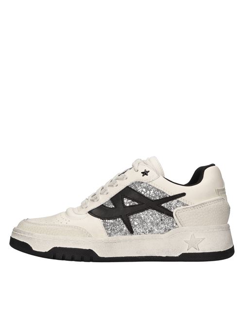 Sneakers modello BLAKE in pelle ASH | BLAKE TUMBLED LEATHER-ROUNDER GLITTERBIANCO-NERO-ARGENTO